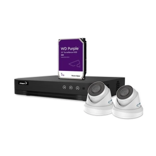 kit vidéosurveillance ip - enregistreur nvr 4 canaux - 2 x caméra dôme ip blanche - 1 to hd - câbles