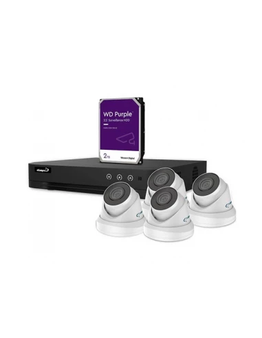 kit vidéosurveillance ip - enregistreur nvr 4 canaux - 4 x caméra dôme blanche ip - 2 to hd - câbles