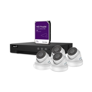 kit vidéosurveillance ip - enregistreur nvr 4 canaux - 4 x caméra dôme blanche ip - 2 to hd - câbles