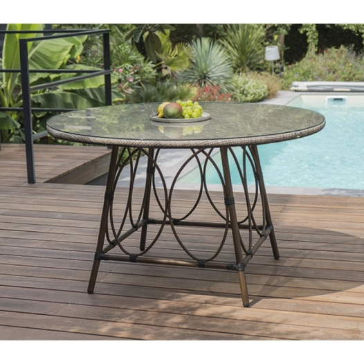 table de jardin ushuaia diam 125cm en alu marron et textilene - lin