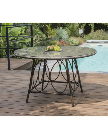 table de jardin ushuaia diam 125cm en alu marron et textilene - lin