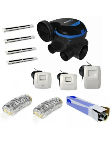 Kit complet 3 bouches et entrée d'air hygroréglable, gaines et vmc aldes easyhome hygro premium mw b