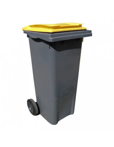 Conteneur poubelle 2 roues gris jaune 120 litres - 960 x 550 x 480