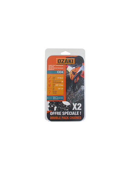 Lot de deux chaînes de tronçonneuse OZAKI sous coque semi carrée: 3/8''LP 050'' (1,3mm) 50 entraîneurs ( E50 )