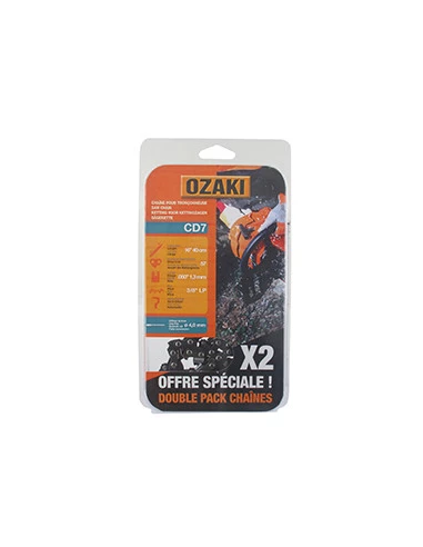 Lot de deux chaînes de tronçonneuse OZAKI sous coque semi carrée: 3/8''LP 050'' (1,3mm) 57 entraîneurs ( E57 )