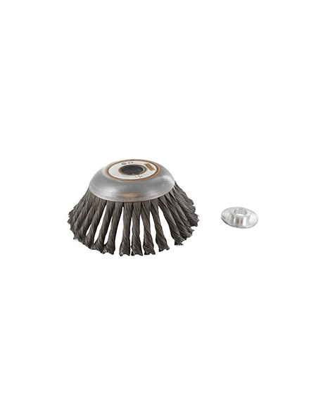 Tête brosse métallique pour débroussailleuse diamètre: 150 mm et angle de 45°. A partir de 30cc. S'adapte comme une lame de coup