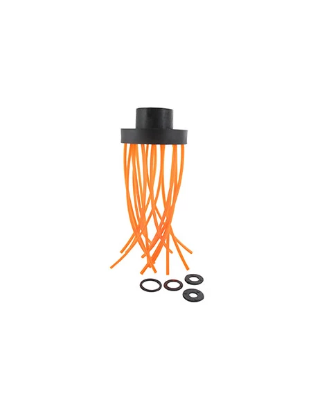 Tête plastique brosse 16 fils nylon, diamètre 80mm, recommandé pour débroussailleuses jusqu'à 30cc de cylindrées. Accepte fil ju