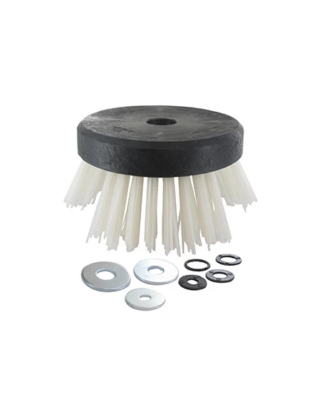 Tête plastique brosse avec fils nylon injectés, diamètre 140mm, pour débroussailleuses à dos. Modèle universel (alésage 20 et 25