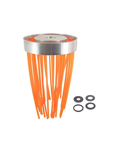 Tête aluminium brosse 18 fils nylon (36 en sortie) pour débroussailleuse de cylindrées de 30 à 40cc. Modèle universel (alésage 2