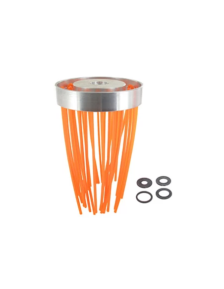 Tête aluminium brosse 18 fils nylon (36 en sortie) pour débroussailleuse de cylindrées de 30 à 40cc. Modèle universel (alésage 2