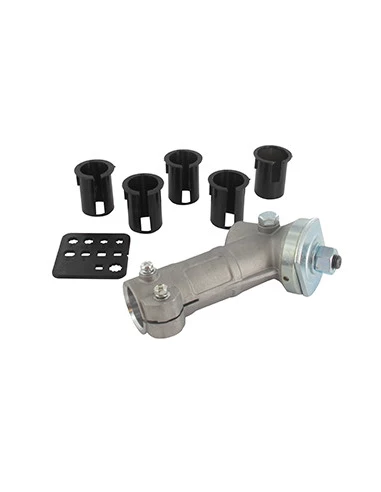 Renvoi d'angle universel - Convient pour les débroussailleuses jusque 45 cc - Livré avec 5 bagues en plastique pour le diamètre