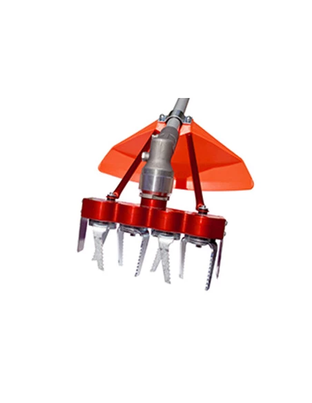 Système 4 fraises contre-rotatives universel MYTILLA 4. Adaptable sur toute débroussailleuse à dos avec bras droit. Pour travail