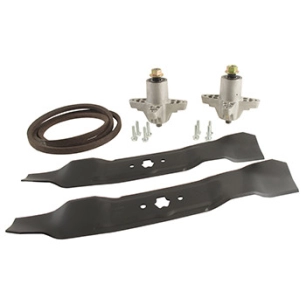 Kit réparation lames pour tondeuse autoportée MTD à éjection latérale 98cm (38''), composé de: 2 lames 1100110, 1 courroie 33001
