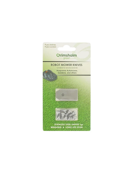 Blister de 9 lames pour robots FLYMO - GARDENA - HUSQVARNA modèles 1200R, R38LI, R40LI, R45LI, R50LI, R70LI, R80Li, R160, Sileno
