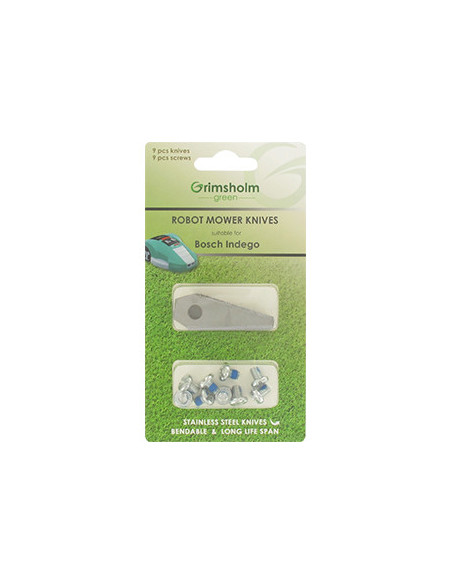 Blister de 9 lames pour robots BOSCH Indego, Indego 800, Indego 1000 Connect, Indego 1300. Remplace origine F016800321.