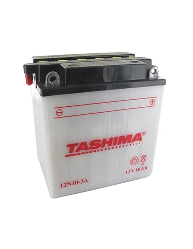 Batterie plomb TASHIMA 12V, 10A. L: 135, l: 90, H:145mm, + à droite pour motos. (livrée sans acide). - Batterie à mettre en acid