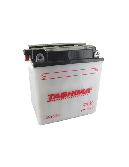 Batterie plomb TASHIMA 12V, 10A. L: 135, l: 90, H:145mm, + à droite pour motos. (livrée sans acide). - Batterie à mettre en acid