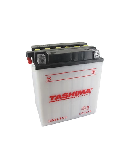 Batterie plomb TASHIMA 12V, 11A. L: 135, L: 90, H:155mm, + à droite pour motos. (livrée avec acide séparé). - Batterie à mettre