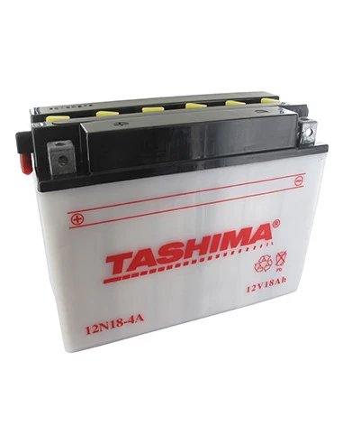 Batterie plomb TASHIMA 12V, 18A. L: 206, L: 91, H:164mm, + à gauche. (livrée avec acide séparé). - Batterie à mettre en acide av