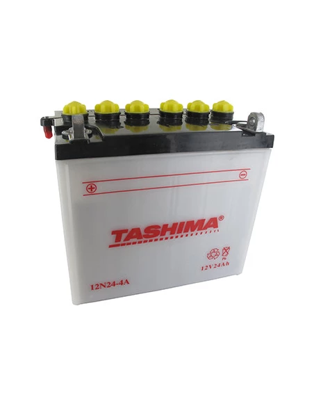 Batterie plomb TASHIMA 12V, 24A L: 184, l: 124, H:175mm, + à gauche pour tondeuse autoportée. (livrée avec acide séparé). - Batt
