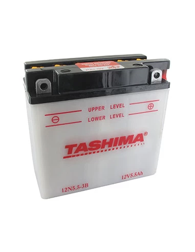 Batterie plomb TASHIMA 12V, 5,5A. L: 135, l: 60, H:130mm, + à droite pour scooter motos. (livrée avec acide séparé). - Batterie