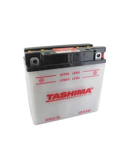 Batterie plomb TASHIMA 12V, 5,5A. L: 135, l: 60, H:130mm, + à droite pour scooter motos. (livrée avec acide séparé). - Batterie