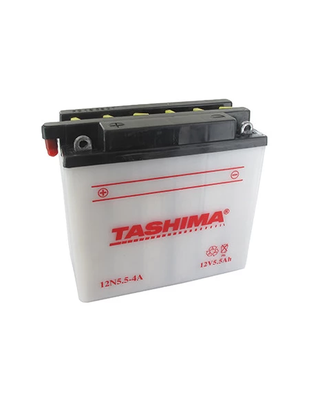 Batterie plomb TASHIMA 12V, 5,5A. L: 135, l: 60, H:130mm, + à gauche pour motos. (livrée avec acide séparé). - Batterie à mettre