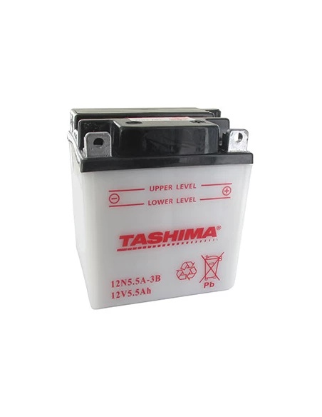 Batterie plomb TASHIMA 12V, 5,5A L: 103, l: 90, H:114mm, + à droite pour motos. (livrée avec acide séparé). - Batterie à mettre
