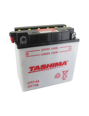 Batterie plomb TASHIMA 12V, 7A. L: 135, l: 75, H:133mm, + à gauche pour scooter motos, motoneige. (livrée avec acide séparé). -