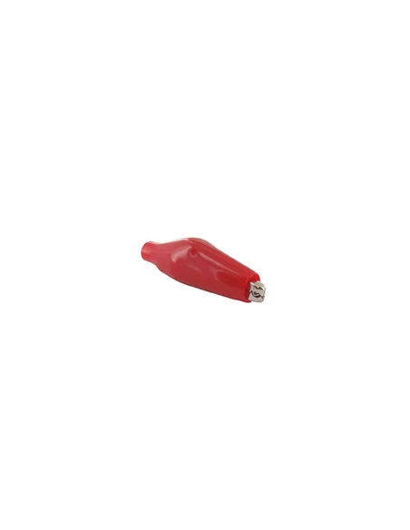Lot de 10 pinces alligator 31mm. Gainé rouge (négatif). Réassort de notre coffret 9218341.