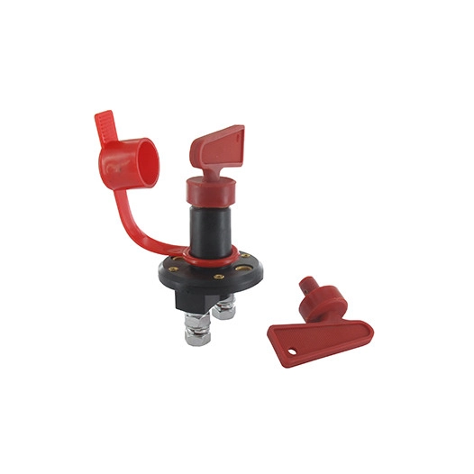 Coupe batterie unipolaire 100-120A nominal, 500A/5s. Cosse: 8mm (M8) avec clé retirable et capuchon de protection.