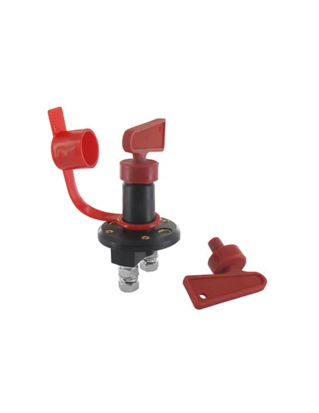 Coupe batterie unipolaire 100-120A nominal, 500A/5s. Cosse: 8mm (M8) avec clé retirable et capuchon de protection.