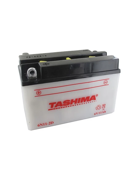 Batterie plomb TASHIMA 6V, 11A. L: 150, l: 70, H:100mm, + à gauche pour scooter. (livrée sans acide). - Batterie à mettre en aci
