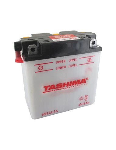 Batterie plomb TASHIMA 6V, 11A. L: 122, l: 62, H:132mm, + à droite. (livrée sans acide). - Batterie à mettre en acide avant d'êt