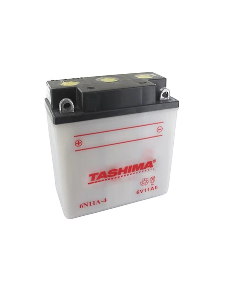 Batterie plomb TASHIMA 6V, 11A. L: 122, l: 62, H:132mm, + à gauche. (livrée sans acide) pour motos. - Batterie à mettre en acide