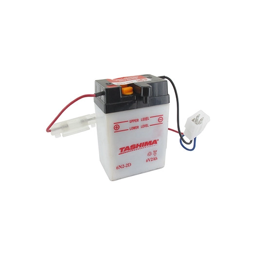 Batterie plomb TASHIMA 6V, 2A. L: 70, l: 47, H:104mm, + à gauche. (livrée sans acide). Dégazage au dos. - Batterie à mettre en a