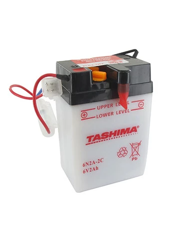 Batterie plomb TASHIMA 6V, 2A. L: 70, l: 47, H:106mm, + à gauche pour motos. (livrée sans acide). - Batterie à mettre en acide a
