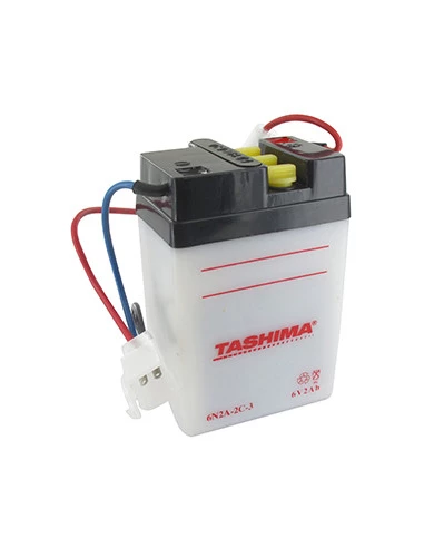 Batterie plomb TASHIMA 6V, 2A. L: 70, l: 47, H:106mm, + à gauche pour motos. (livrée sans acide). - Batterie à mettre en acide a