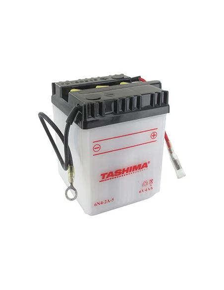Batterie plomb TASHIMA 6V, 4A. L: 71, l: 71, H:96mm, + à droite pour motos. (livrée sans acide). - Batterie à mettre en acide av