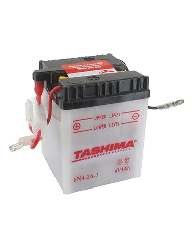 Batterie plomb TASHIMA 6V, 4A. L: 70, l: 70, H:94mm, + à droite. (livrée sans acide). - Batterie à mettre en acide avant d'être