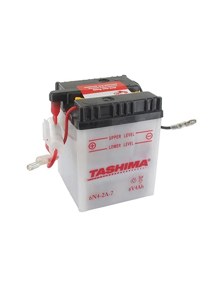 Batterie plomb TASHIMA 6V, 4A. L: 70, l: 70, H:94mm, + à droite. (livrée sans acide). - Batterie à mettre en acide avant d'être