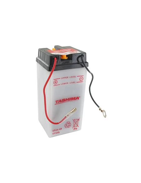 Batterie plomb TASHIMA 6V, 4A. L: 61, l: 57, H:131mm, + à droite pour motos. (livrée sans acide). - Batterie à mettre en acide a