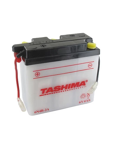 Batterie plomb TASHIMA 6V, 4A. L: 102, l: 48, H:96mm, + à gauche pour motos. (livrée sans acide). - Batterie à mettre en acide a