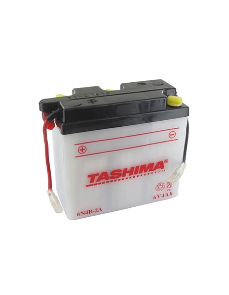 Batterie plomb TASHIMA 6V, 4A. L: 102, l: 48, H:96mm, + à gauche pour motos. (livrée sans acide). - Batterie à mettre en acide a