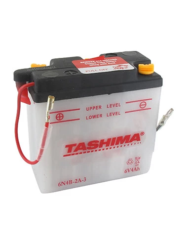 Batterie plomb TASHIMA 6V, 4A. L: 102, l: 48, H:96mm, + à gauche pour motos. (livrée sans acide). - Batterie à mettre en acide a