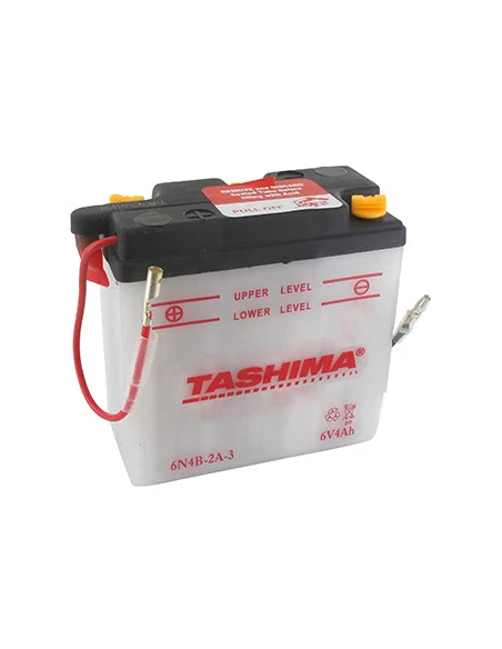 Batterie plomb TASHIMA 6V, 4A. L: 102, l: 48, H:96mm, + à gauche pour motos. (livrée sans acide). - Batterie à mettre en acide a