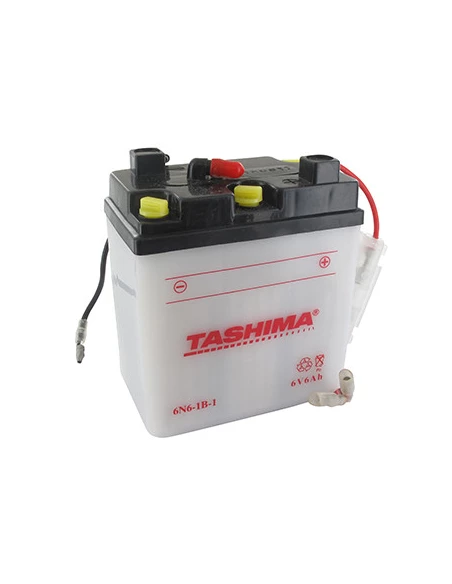 Batterie plomb TASHIMA 6V, 6A. L: 99, l: 57, H:120mm, + à droite pour motos. (livrée sans acide). - Batterie à mettre en acide a