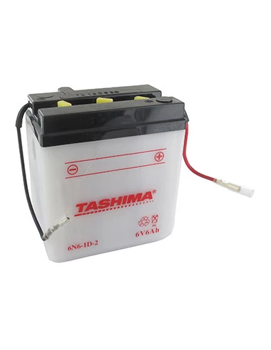 Batterie plomb TASHIMA 6V, 6A. L: 99, l: 57, H:111mm, + à droite pour motos. (livrée sans acide). - Batterie à mettre en acide a