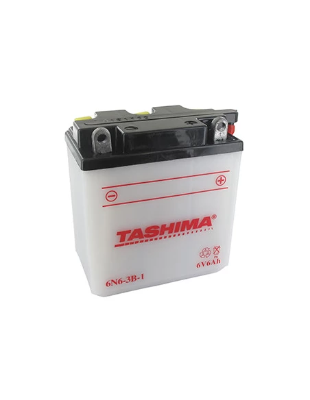 Batterie plomb TASHIMA 6V, 6A. L: 99, l: 57, H:111mm, + à droite pour motos. (livrée sans acide). - Batterie à mettre en acide a