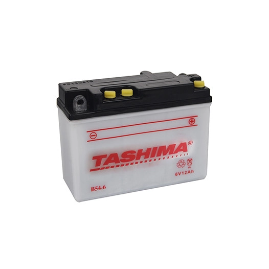 Batterie plomb TASHIMA 6V, 12A. L: 156, L: 57, H:116mm, + à gauche pour motos. (livrée sans acide). Remplace origine B54-6. - Ba